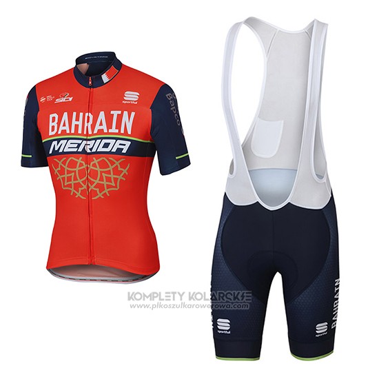 2017 Odziez Rowerowa Bahrain Merida Czerwony Krotkie Rekawy i Rowerowe Szelkach